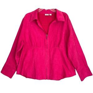 CATO Hot Pink Faux Suede Jacket Womens Plus Size 18 20 Full Zip Fuchsia Top
